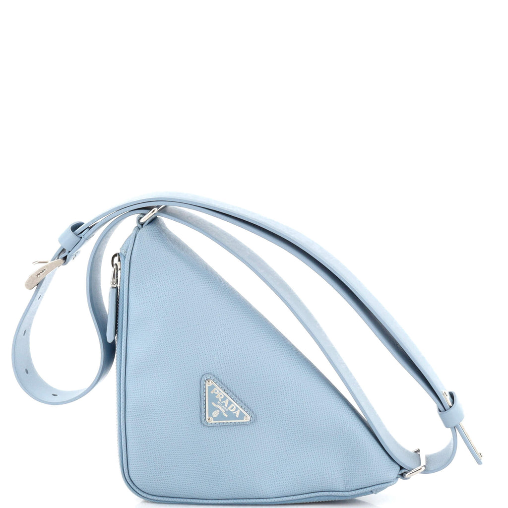 PRADA Saffiano Triangle Leather Crossbody Phone Pouch Bag White
