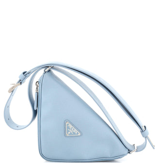 Prada Triangle Logo Zip Around Shoulder Bag Saffiano Leather Blue 220202127