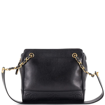Chanel Vintage Stitched CC Shoulder Bag Caviar Small
