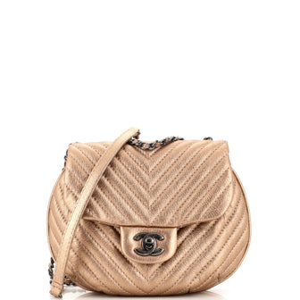 Chanel Round Flap Bag Chevron Calfskin Mini