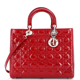 Christian Dior Lady Dior Bag Cannage Quilt Patent Large