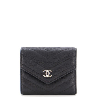 Chanel CC Envelope Flap Wallet Chevron Caviar Compact Black 220202210