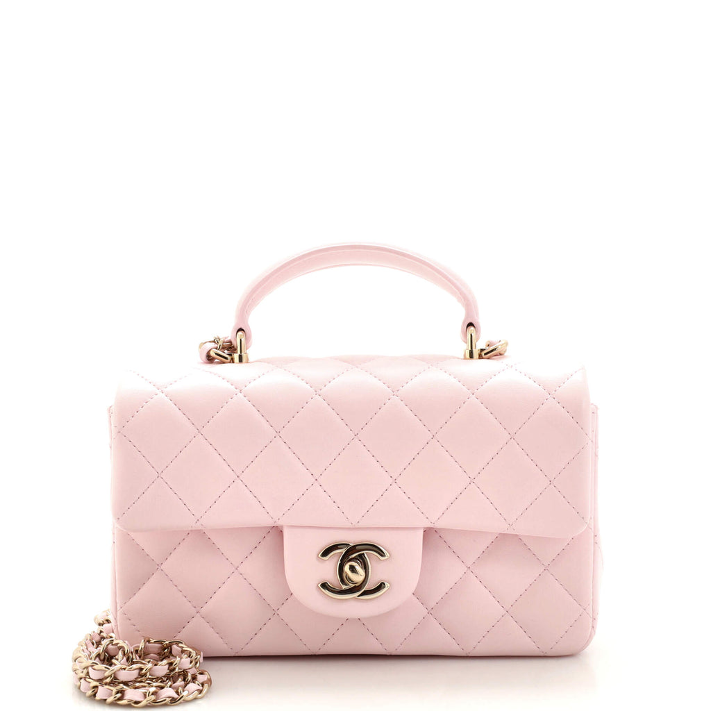 Chanel Classic Single Flap Top Handle Bag Quilted Lambskin Mini Pink  220202217