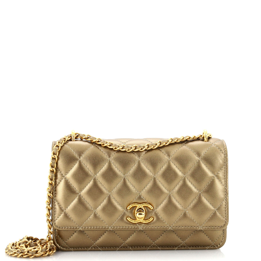 Chanel Quilted CC Wallet on Chain Quilted Metallic Lambskin Gold 220202218