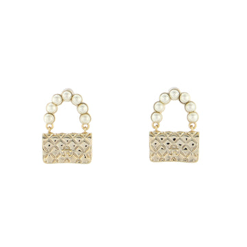 Chanel Flap Bag Stud Earrings Metal and Faux Pearls