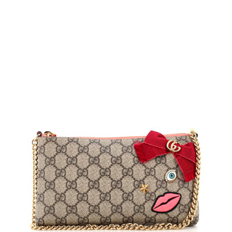 Gucci Chain Wristlet Wallet GG Coated Canvas with Applique Brown