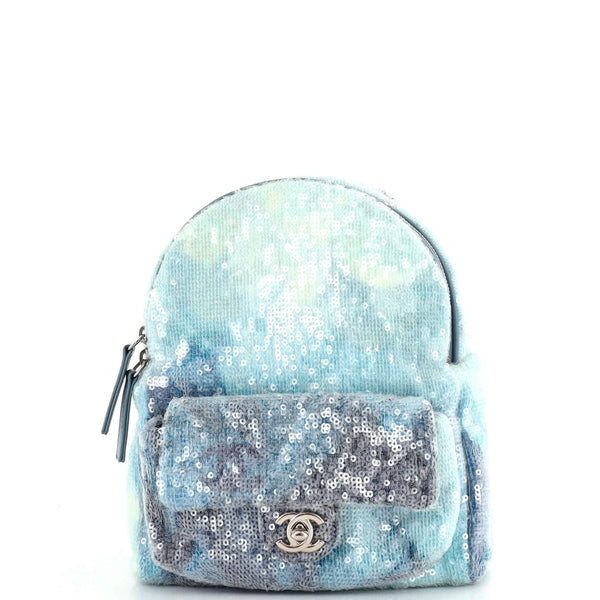 Chanel Waterfall Backpack Sequins with Leather Mini Blue