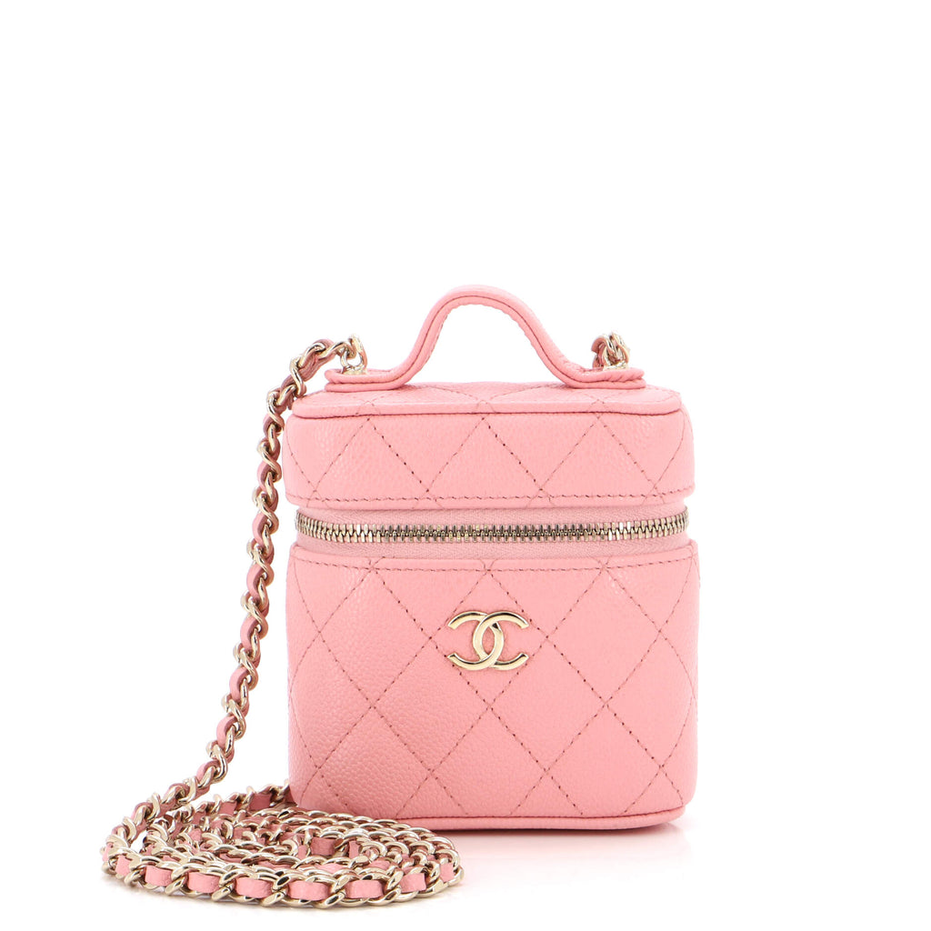 Chanel Handle with Care Vanity Case with Chain Quilted Caviar Pink 220202300