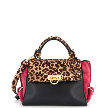 Salvatore Ferragamo Sofia Satchel Printed Pony Hair and Leather Mini