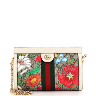 Gucci Ophidia Chain Shoulder Bag Flora GG Coated Canvas Small