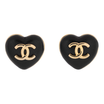 Chanel CC Heart Stud Earrings Leather with Metal