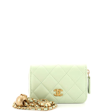 Chanel Pearl Crush Zip Around Card Holder on Chain Quilt Lambskin
