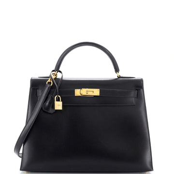 Hermes Kelly Handbag Black Box Calf with Gold Hardware 32