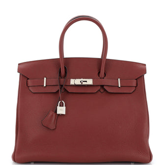 Hermes Birkin Handbag Red Clemence with Palladium Hardware 35