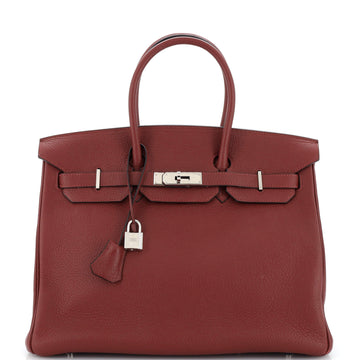 Hermes Birkin Handbag Red Clemence with Palladium Hardware 35