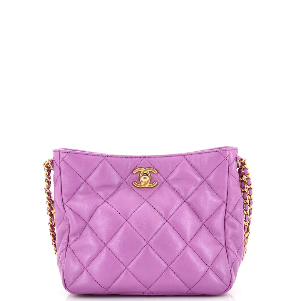 Chanel Pick Me Up Logo Chain Hobo Quilted Lambskin Small Purple 220202426