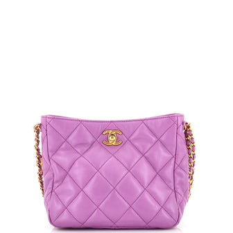 Chanel Pick Me Up Logo Chain Hobo Quilted Lambskin Small Purple