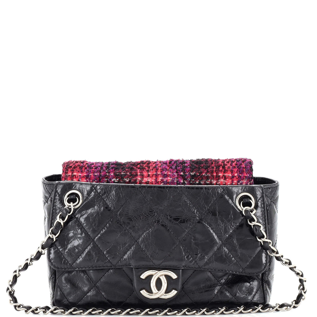 Chanel Double Side Flap Crossbody Bag Quilted Glazed Calfskin Mini
