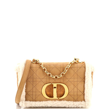 Christian Dior Caro Bag Cannage Quilt Suede with Shearling Small