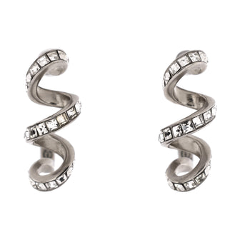 Chanel Spiral Twist Earrings Metal with Crystals Silver 22020296