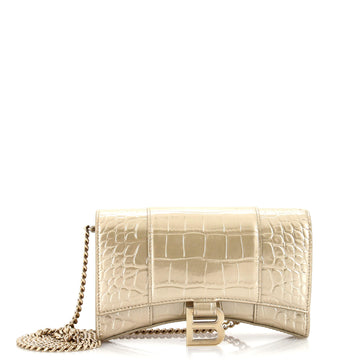 Balenciaga Hourglass Chain Wallet Crocodile Embossed Leather