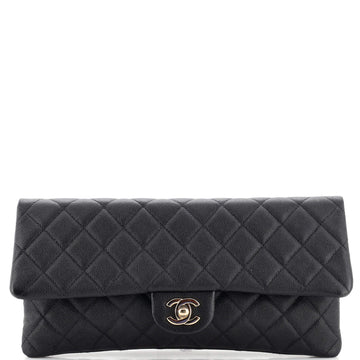 Chanel East West Classic Flap Clutch Quilted Caviar