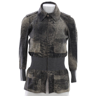 Chanel Women's Four Pocket Peplum Zip Utility Jacket Distressed Leather
