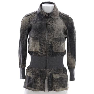 Chanel Women's Four Pocket Peplum Zip Utility Jacket Distressed Leather