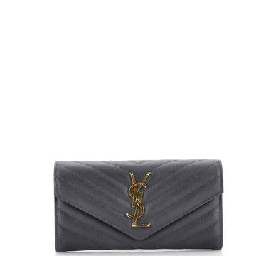 Saint Laurent Classic Monogram Flap Wallet Matelasse Chevron Leather Large