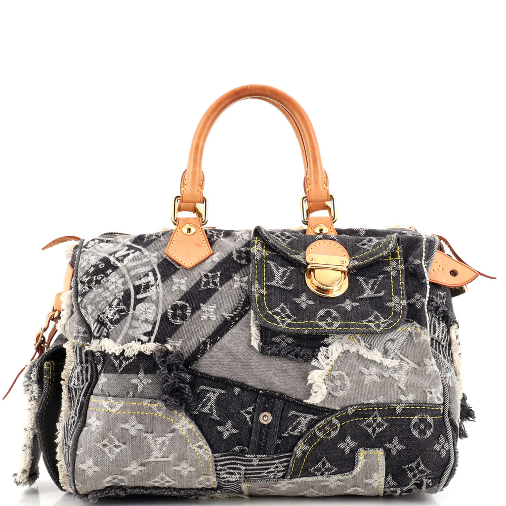 Louis Vuitton Patchwork Speedy Bag Denim 30 Black 2202761