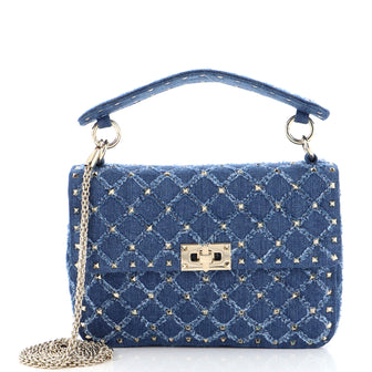 Valentino Garavani Rockstud Spike Flap Bag Quilted Denim Medium