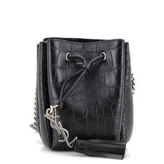 Saint Laurent Monogram Bucket Bag Crocodile Embossed Leather Mini