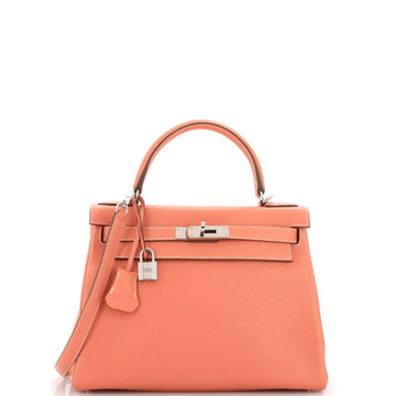 Hermes Kelly Handbag Orange Clemence with Palladium Hardware 28