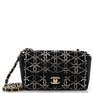 Chanel Classic Single Flap Bag CC Crystal Embellished Velvet Mini