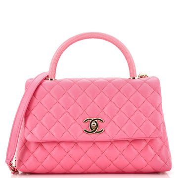 Chanel Coco Top Handle Bag Quilted Caviar with Lizard Embossed Handle Small
