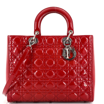 Christian Dior Lady Dior Bag Cannage Quilt Patent Large
