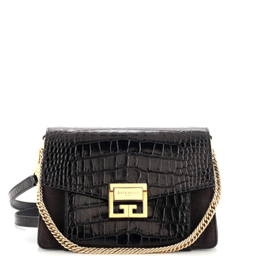 Givenchy GV3 Flap Bag Crocodile Embossed Leather with Suede Small