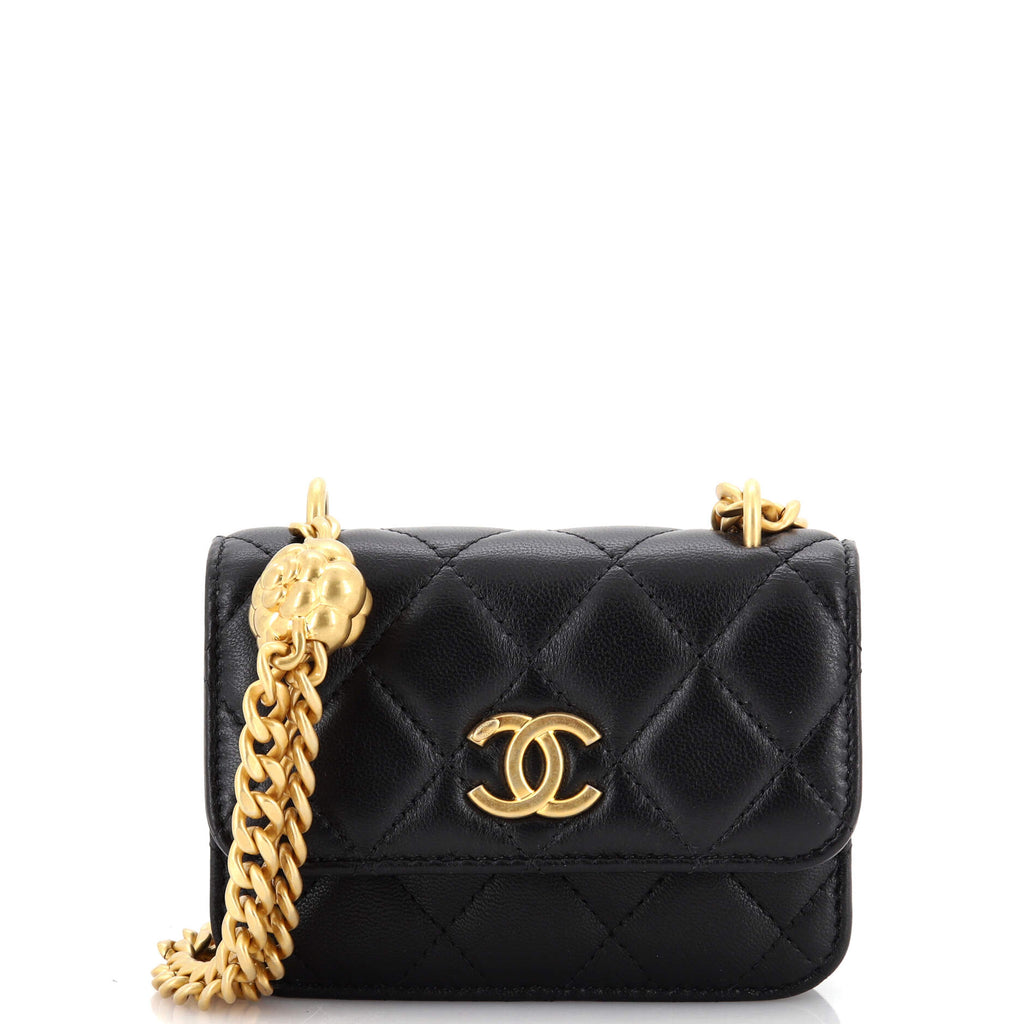 Artifact hensynsløs Polering Chanel Sweet Camellia Flap Clutch with Chain Quilted Lambskin Mini Black  2204271