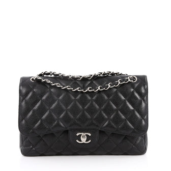 Chanel Classic Double Flap Bag Quilted Caviar Jumbo Black