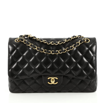 Chanel Classic Double Flap Bag Quilted Lambskin Jumbo Black