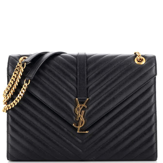 Saint Laurent Classic Monogram Envelope Satchel Matelasse Chevron Leather Large