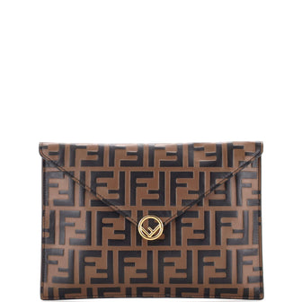 Fendi F is Fendi Envelope Flat Pouch Zucca Embossed Leather Large