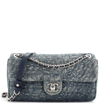 Chanel Chain Flap Bag Camellia Denim Medium