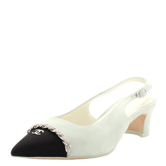 Chanel Women's Chained Pointed CC Cap Toe Slingback Pumps Suede