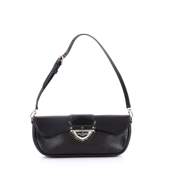 $1500 LOUIS VUITTON Pochette Montaigne Black Epi Leather Clutch Shoulder Bag