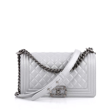 Chanel Boy Flap Bag Quilted Calfskin Old Medium Silver
