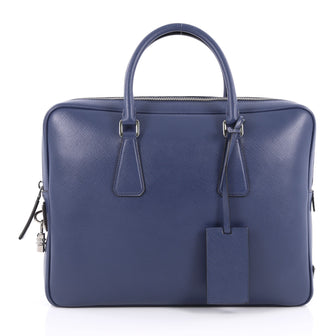 Prada Zip Around Briefcase Saffiano Leather Large Blue 2206201