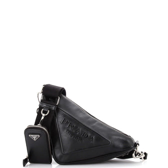 Prada Triangle Logo Zip Crossbody Bag Leather Small