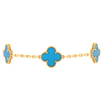 Van Cleef & Arpels Vintage Alhambra 5 Motifs Bracelet 18K Yellow Gold and Agate