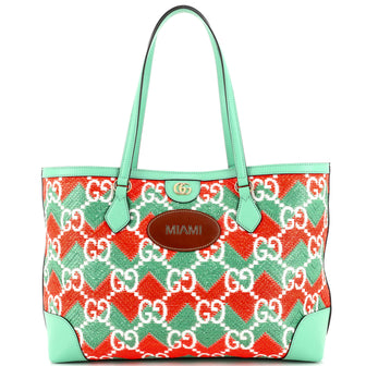 Gucci Miami Ophidia Shopping Tote Straw Effect GG Raffia Medium